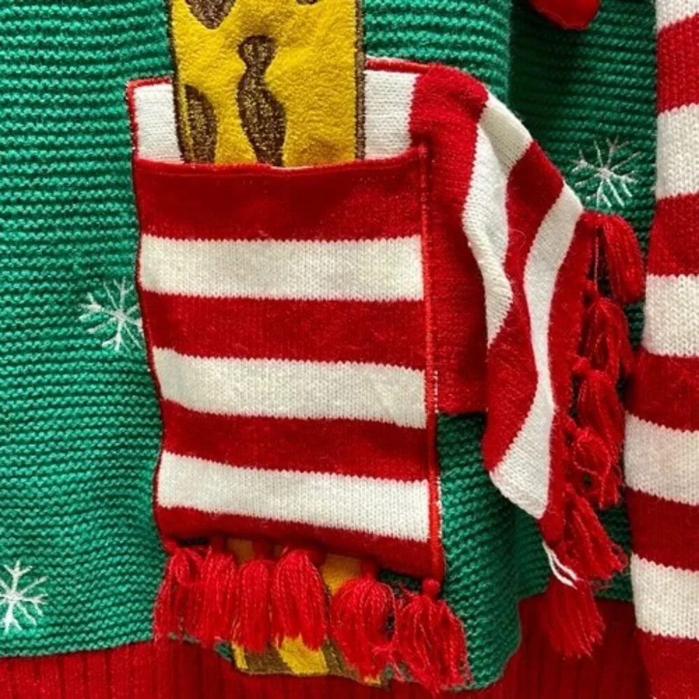 33 Degrees Christmas Sweater Men's XL Multicolor + Giraffe Scarf Beverage Pocket